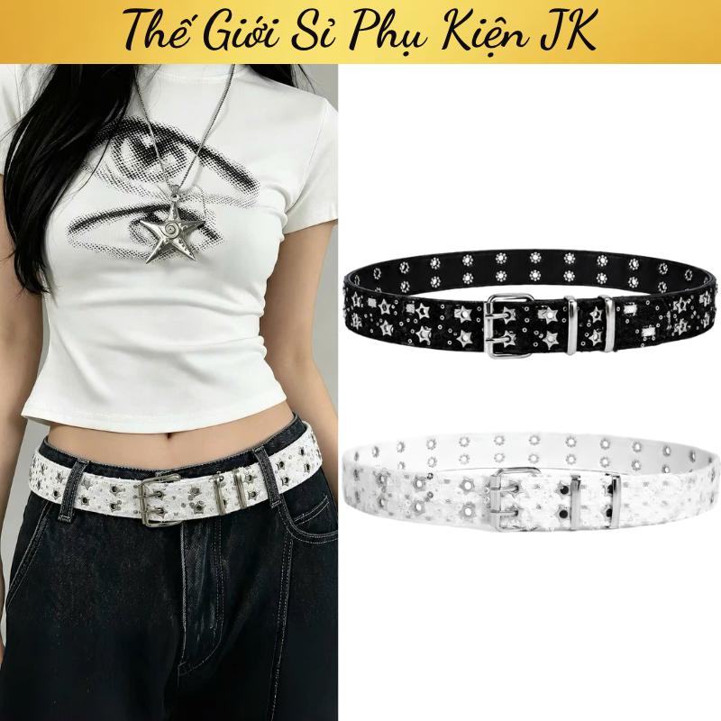 Thắt Lưng Phong Cách Y2K Denim Jeans Kết Hợp Da PU Đính Sao Khóa Kim Loại Cá…