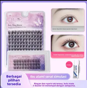 MOZOE Bulu Mata 3 Baris Waterproof Set Lengkap dengan Lem & Alat (FREE Pouch) - Untuk Party, Wedding, Tahan Lama