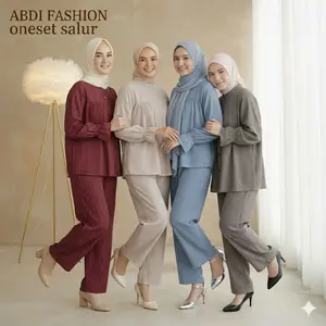 Abdi Fashion Tania Oneset Blouse Celana Kemeja Salur Atasan Jumbo Setelan Celana Wanita
