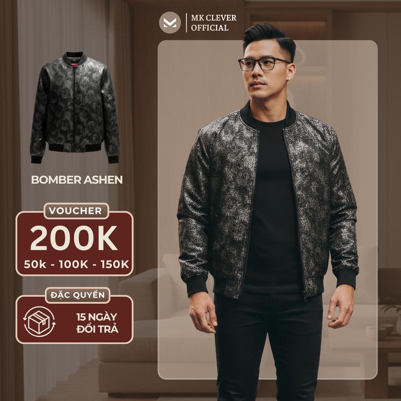 Áo Khoác Bomber Ashen MK CLEVER Vải Gấm Hoạ Tiết Thêu Tỉ Mỉ 3 Lớp Trần Bông Dày Dặn Form Slimfit Nam Menswear Size M L XL XXL