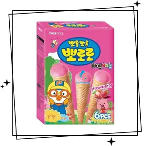 Pororo Bingbing IceCone Snack Rasa Strawberry 54gr - Biskuit Isi Cream Cemilan Anak
