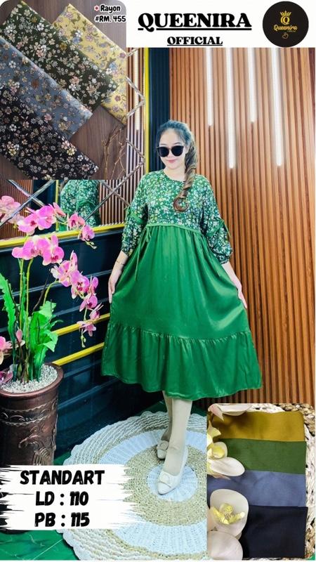 QUEENIRA_Daster kombinasi tangan balon full tali Busui Rayon premium Dress Wanita