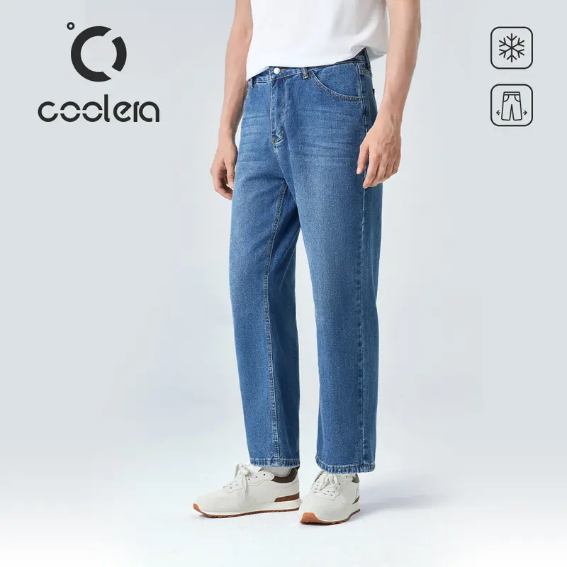（Beli satu gratis satu）Coolera Celana Jeans Pria Panjang Biru Basic Reguler Premium Straight Pants Hitam Fit Dewasa 4
