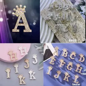 KTS-Bros Huruf Nama Inisial / Bros Jilbab / Gamis / Kebaya /Blazer Clips Elegan Gold