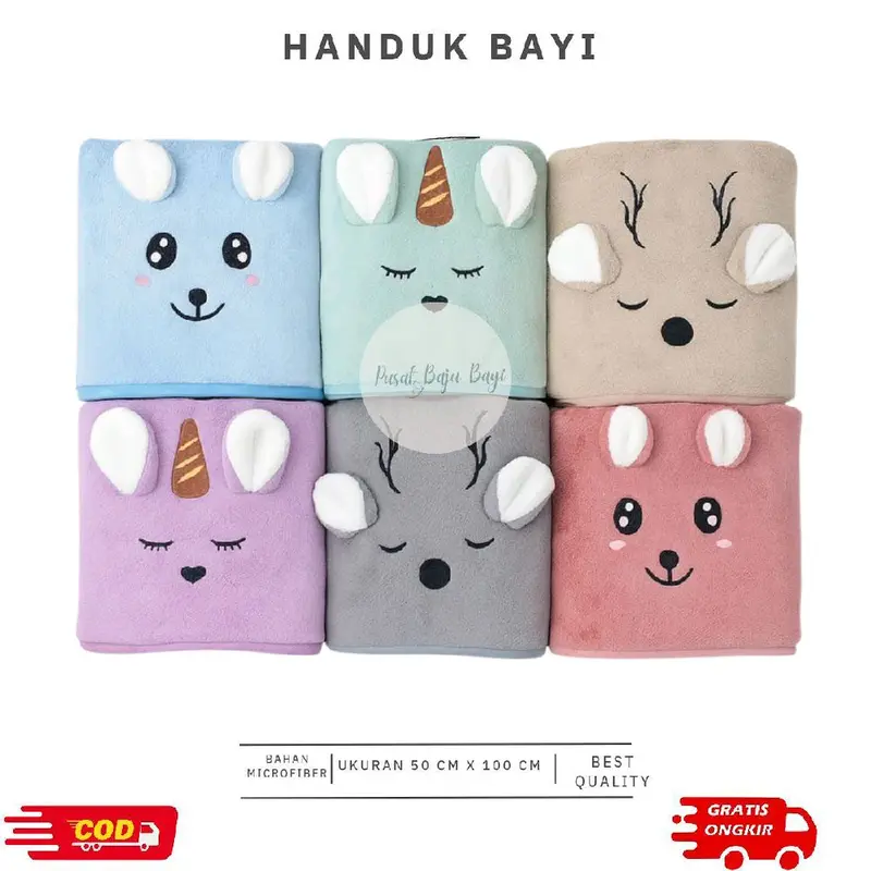 Handuk Bayi Lembut Microfiber / Handuk Anak Premium Berkarakter 50x100cm 1