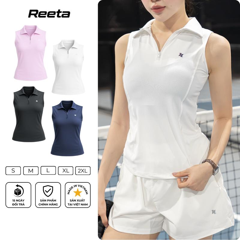 Áo sát nách thể thao nữ Reeta cổ áo khoá kéo,chất liệu thun co giãn tập tennis, cầu lông, pickleball,chạy bộ...A3206
