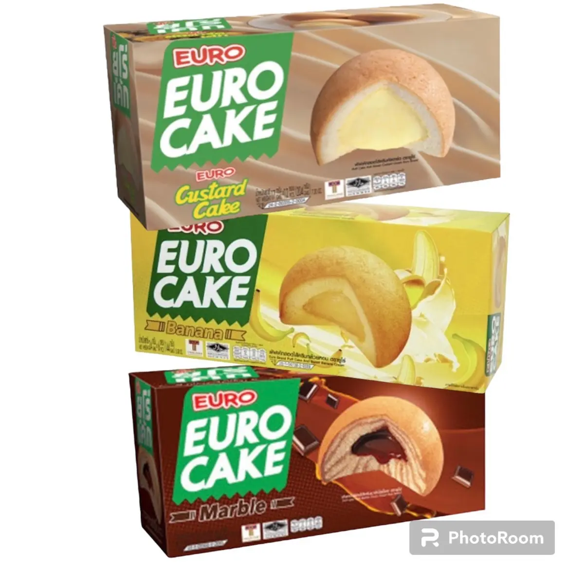 [1 BOX/12 pack ] Halal Thai Euro cake Eurocake CUSTARD/ MARBLE/ BANANA