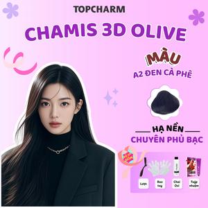 Kem nhuộm tóc Chamis 3D Màu Đen Cafe A2 có thành phần siêu dưỡng từ olive 30 tone màu Lên Màu Lấp Lánh giúp tóc Mềm Mượt 200ml (Kèm trợ nhuộm, bao tay, lược).
