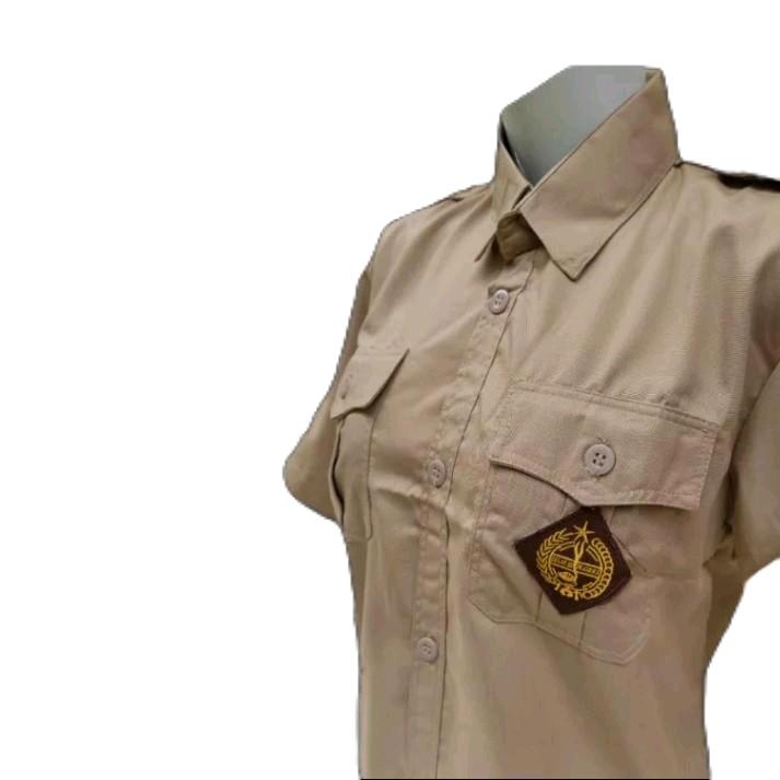 baju pramuka sd smp sma laki laki lengan pendek seragam sekolah Amel Uniform Coklat Pria Tebal Kancing  Formal Nyaman kemeja 1