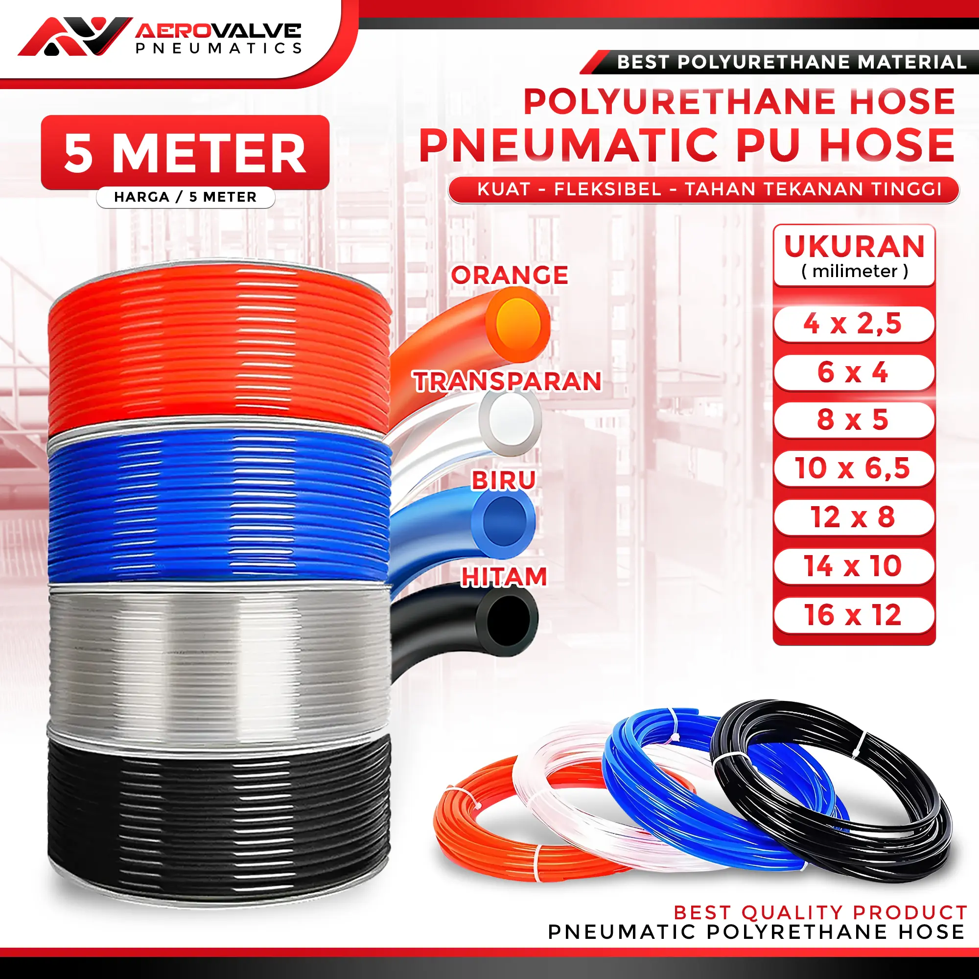 (Part 2) Selang Pneumatic Hose PU (PollyUrethane) Harga Jual Per 5 METER