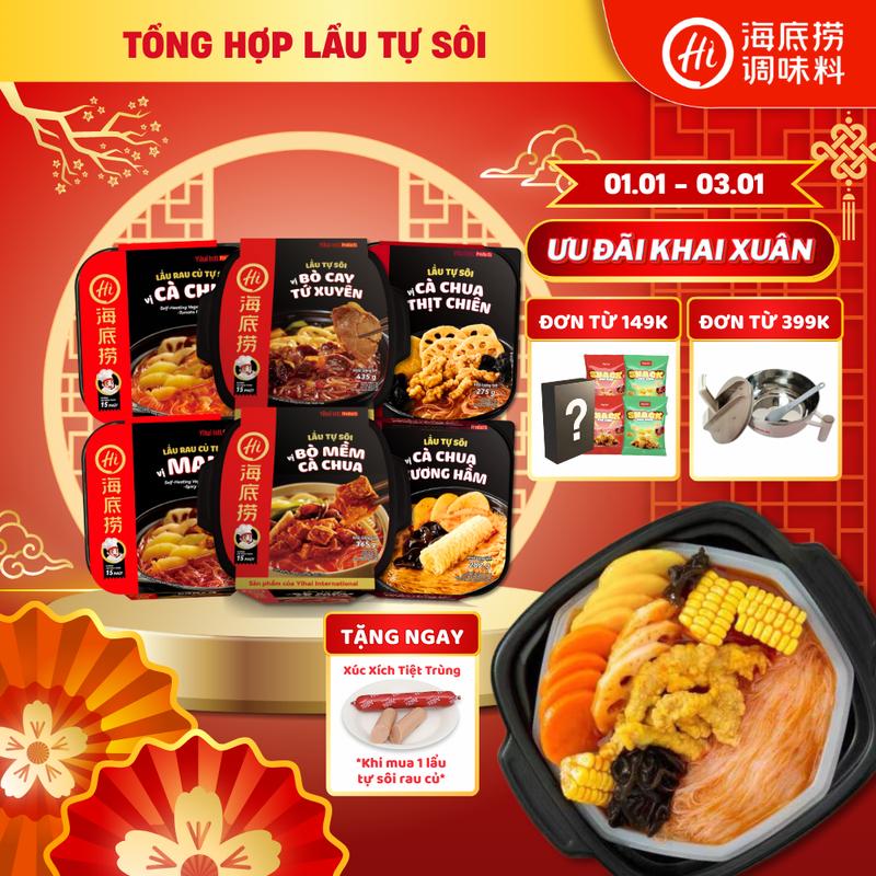 TẶNG THÊM XÚC XÍCH KHI MUA LẨU RAU CỦ Lẩu tự sôi lẻ Vị Bò cay Tứ Xuyên Bò mềm Cà Chua Cà chua thịt chiên Cà chua xương hầm - Tiện lợi không cần bếp- Phù hợp mang cắm trại du lịch ăn khuya