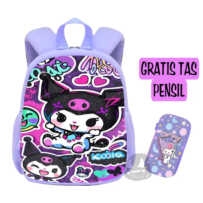 Tas Ransel Karakter Cartoon Kuromi Labubu / Tas Anak Perempuan Sekolah Paud TK Motif Kartun / Fashion Anak Wanita Backpack Viral Lucu Kekinian 5