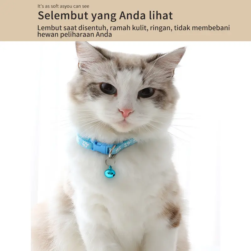 MEOWWOW Kalung Lonceng Hewan / Tali Leher Anjing Motif Tapak Kaki Adjustable / Kalung Kucing Anjing Reflektif Lonceng Pet Cat Collar Aksesori Hewan 8