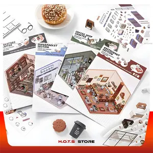 Stiker 3D DIY Korea Viral Bahan PET Decal Kartun Quite Busy Book Scene Sticker