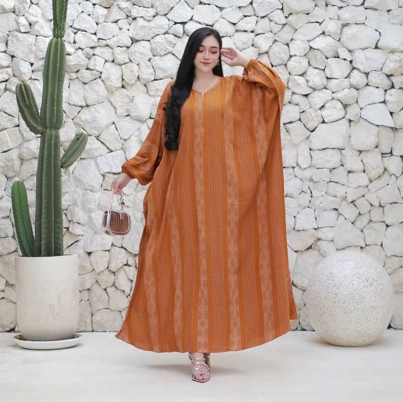 Kaftan Etnik Soraya Rayon Premium Tebal Busui Resleting Depan Jumbo Dress Wanita Panjang Nyaman Gamis Lembut Formal Muslim 4