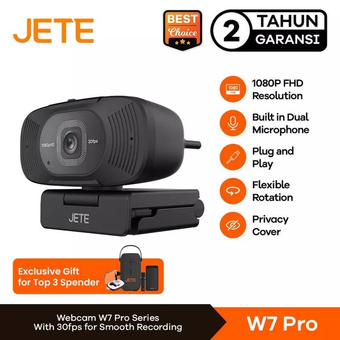 Gambar JETE Webcam 1080p Full HD W7 Pro Flexible Rotation with Dual Mic dari Doran Gadget Authorized Shop Kota Administrasi Jakarta Pusat Tokopedia