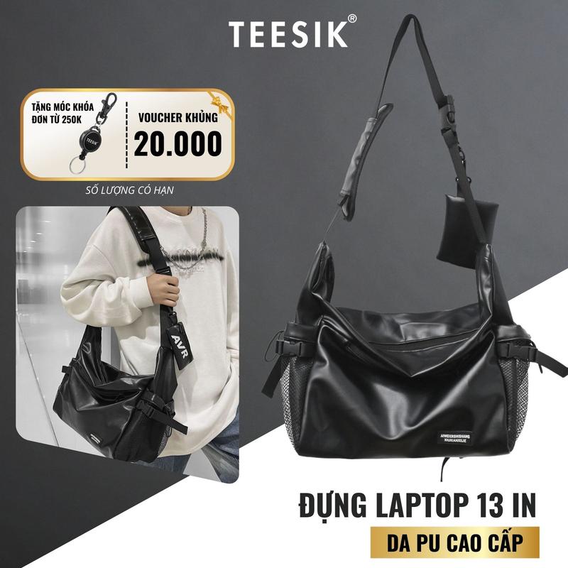 Túi đeo chéo nam TEE SIK cặp da nam túi xách to đeo vai du lịch da PU cao cấp chống nước đựng laptop 14 in nhiều ngăn đa năng TS50 Bag