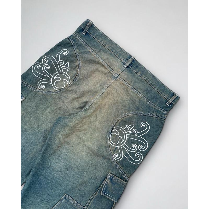 Bawwa Santai | Celana CARGO Baggy Jeans | GREEN BLUE RETRO Wash fading | SAMBA Series | Celana Cargo Jeans Denim| Celana Gombrang | Cargo pants | Baggy pants | celana skena 3