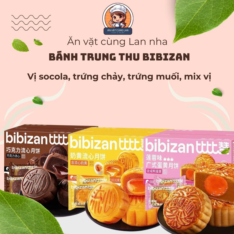 Bibizan Bánh Trung Thu Hộp 12 Bánh Mix 4 Vị: Trứng Chảy Sô Cô La Nhân Trứng Muối Hạt Sen & Liu Phô Mai Chảy Thức Ăn Quà Tặng Sang Trọng