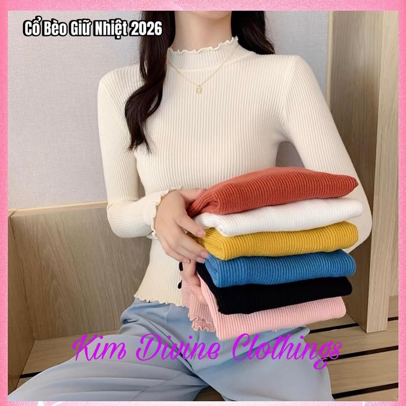 [MÀU MỚI] ÁO LEN TĂM GIỮ NHIỆT NỮ CỔ BÈO 3P Basic Co Dãn Ôm Body, Độ giữ nhiệt tốt. TOP2026 KimDivine