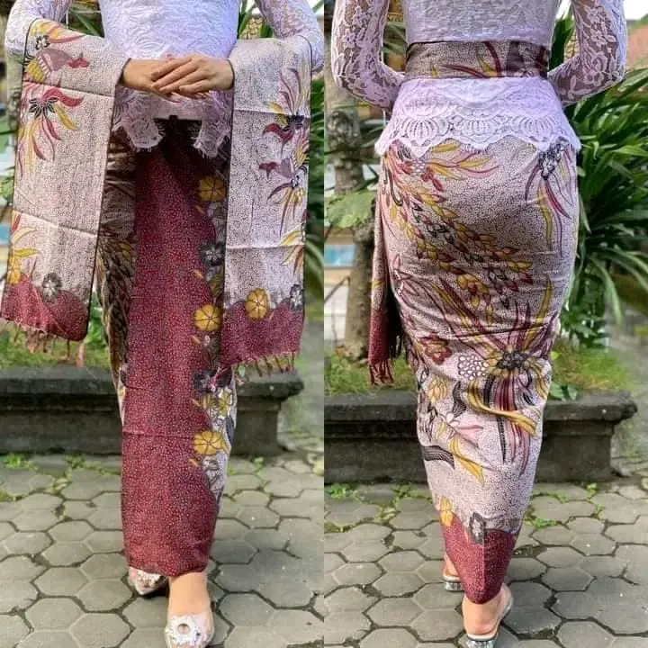 kamen batik katun motif merak serta selendang 3