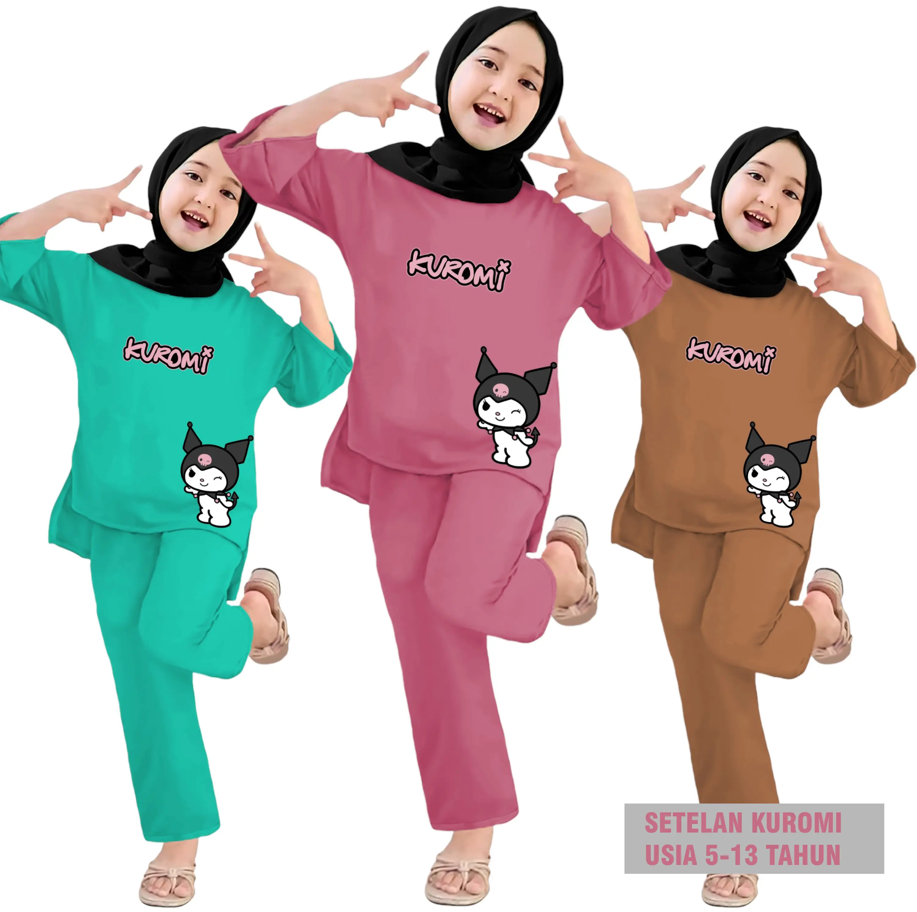 Setelan Anak Perempuan Kuromi Logo Usia 5-13 Tahun Sablon DTF HOODIE KIDS
