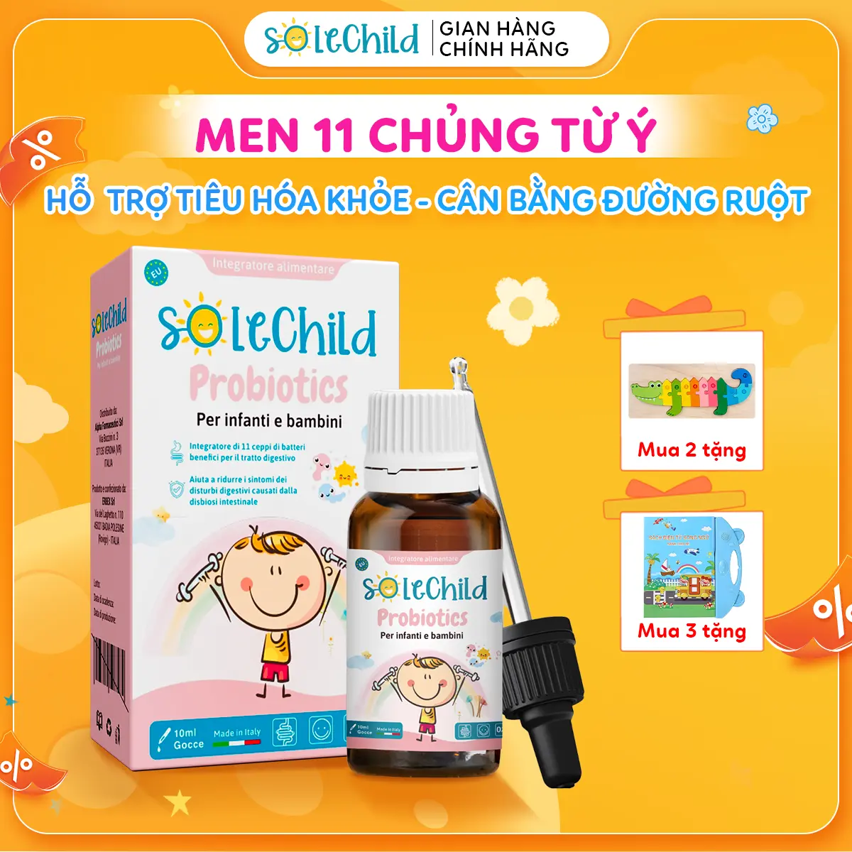 Men Vi Sinh 11 Chủng Từ Ý Cho Bé 10ml - SoleChild Probiotics Hỗ Trợ Tiêu Hóa Và Cân Bằng Đường Ruột