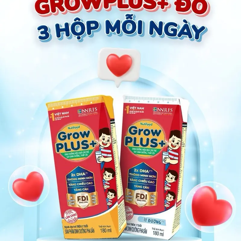 Nutifood - Thùng 48 Hộp Grow Plus+ Đỏ 180ml - Dinh Dưỡng Hiệu Quả Cho Trẻ Suy Dinh Dưỡng Thấp Còi
