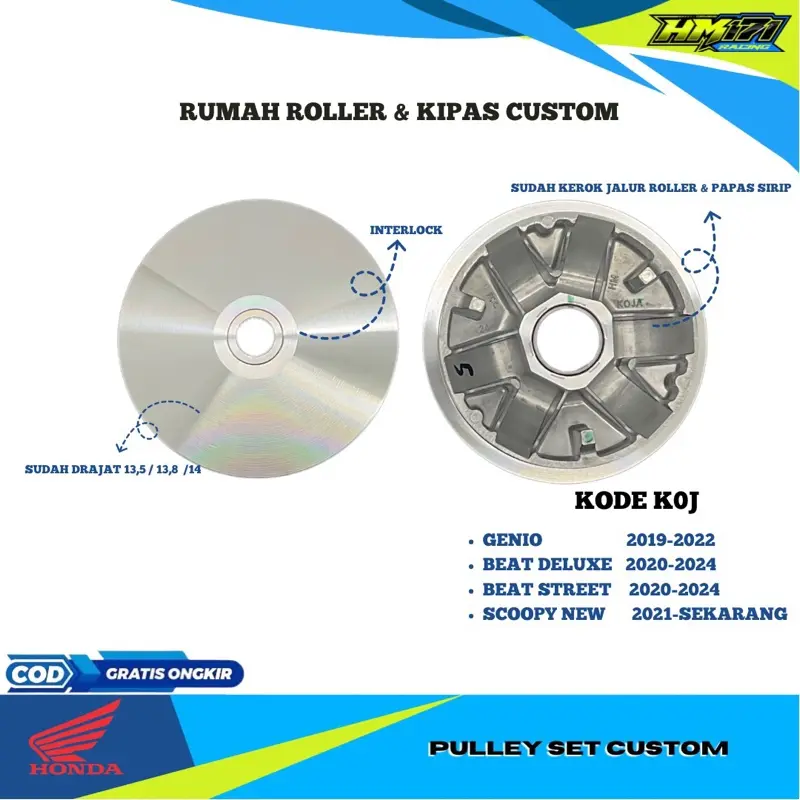 Rumah roller bubut custom genio, beat deluxe, scoopy new, beat street new kode K0J rumah roller bubutan 13,5 13,8 14 pulley bubutan sudah kerok jalur roller