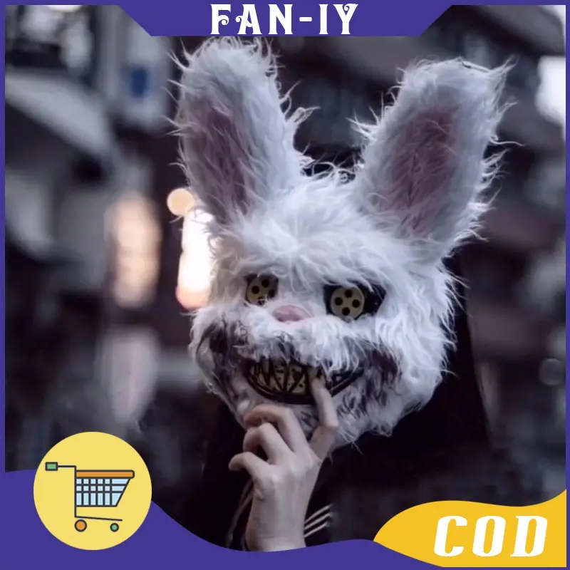Topeng Kelinci Berdarah Topeng Bulu Scary Rabbit Putih Halloween Prank Mask Untuk Kostum Pesta
