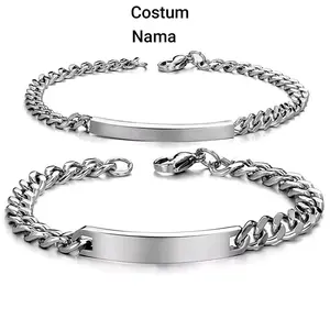Gelang Titanium Couple Pria Wanita Anti Karat Bracelets dengan Desain Rantai Elegan dan Personalisasi Nama