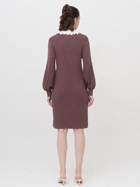Gambar ONYCHA - Lace-Knit Collared Rib-Knit Dress In Dark Mauve - All Size dari Onycha Kota Bandung 5 Tokopedia