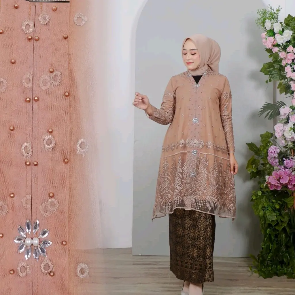Set kebaya kartini tille/atasan kebaya wanita/seragaman keluarga/kebaya payet wanita