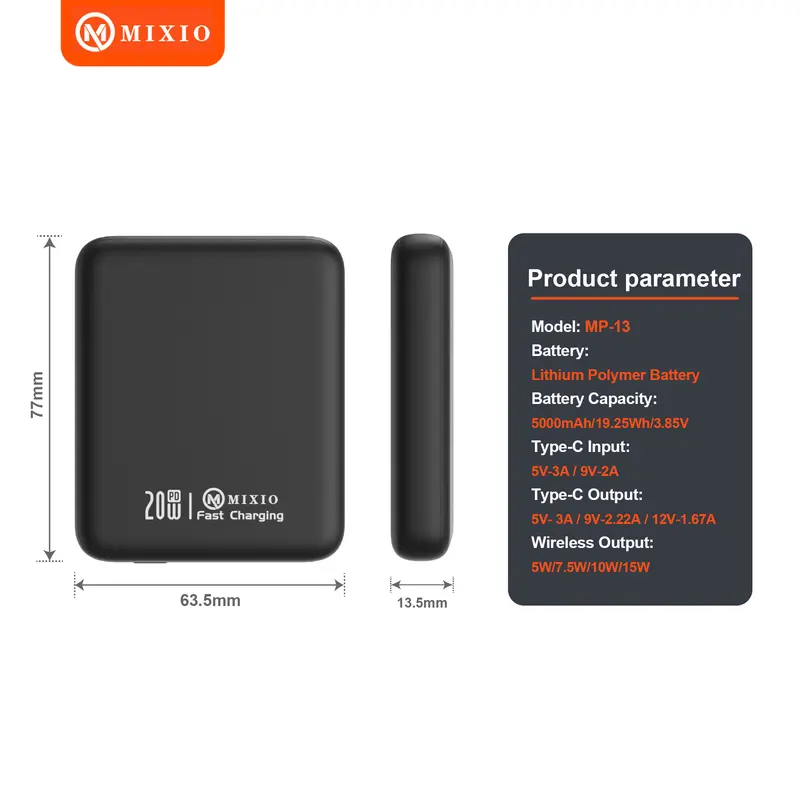 MIXIO MP-13 Mini Power Bank Magnetic Magsafe 20W Fast Charging Type C PD 5000 mAh Super Mini 3