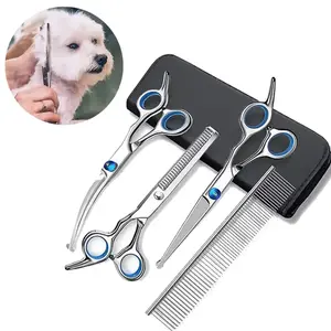 Ambidextrous Pet Safe Scissors Stainless Steel Dog Grooming Shears with round Head for Precision Trimming - 4PCS