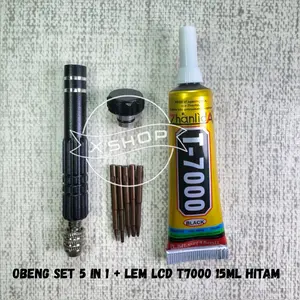 PAKET SET OBENG 5IN 1SET 5MATA LEM LCD T7000 HITAM B7000 PUTIH 15ML