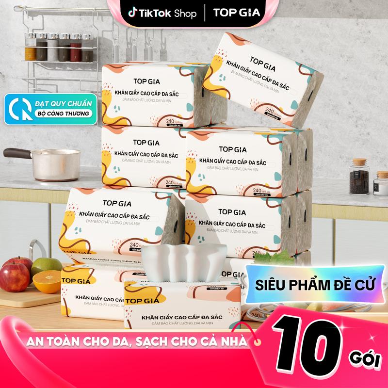   GIÁ RẺ - TRẢI NGHIỆM  ƯU ĐÃI COMBO Thùng 10 Gói Giấy Ăn Đa Sắc TopGia Giấy Ăn Cao Cấp In Họa Tiết 4D 4 Lớp Dai Mềm Mịn Giấy Vệ Sinh Giấy Gia Đình Đa Năng. ĐẠT TIÊU CHUẨN CỦA BỘ CÔNG THƯƠNG. VH1  