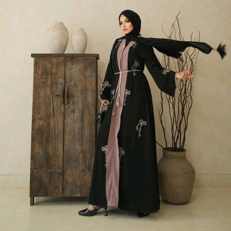 Abaya Tasya Pita Arabian Style Muslim Gamis Dewasa - Bahan Jetblack Bonanza - Ukuran S-XXL - Wanita Hitam Dress Turki Bordir Mewah 3