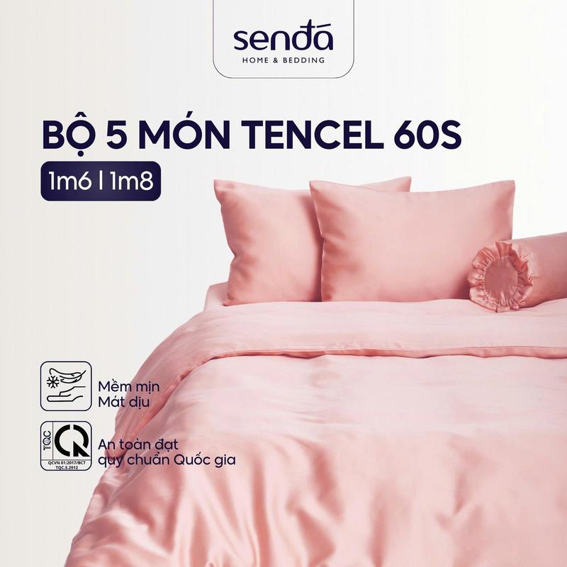 Bộ chăn ga gối 5 món Lụa Tencel Sen Đá Home Bedding cao cấp trơn màu Set drap giường nệm 1m6 1m8 Lyocell Satin 60S