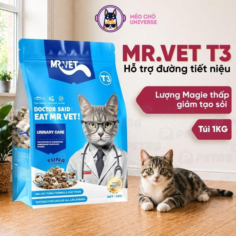 Thức ăn hạt cho mèo MR.VET T3 1KG Cải Thiện Đường Tiết Niệu Cho Mèo Mọi Lứa…
