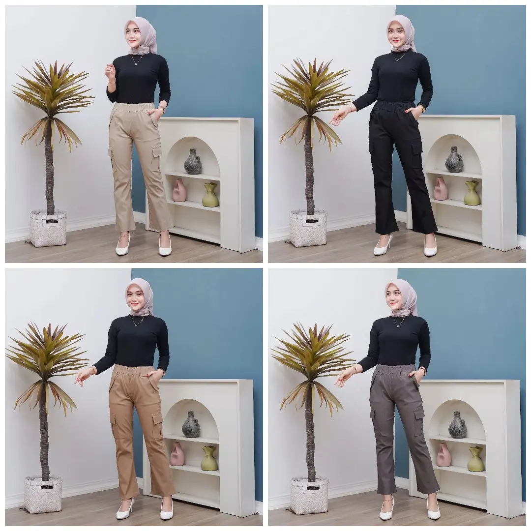 CELANA PANJANG CARGO CUTBRAY WANITA COMBED DIAMOND PREMIUM Casual Stretch Loose Katun Karet