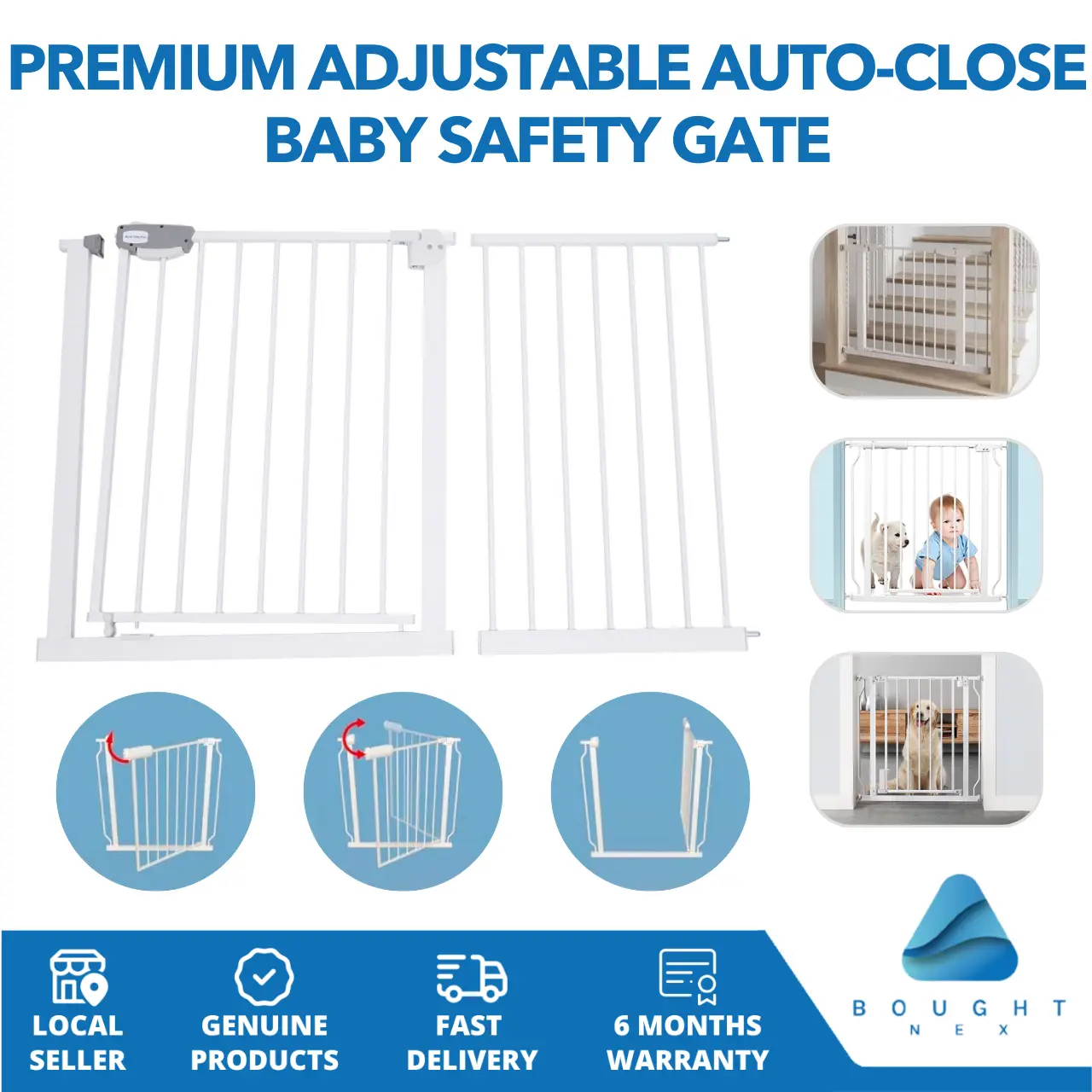 Premium Adjustable Auto-Close Baby Safety Gate Barrier Secure Doorway Enhanced Protection Easy Convenient Installation