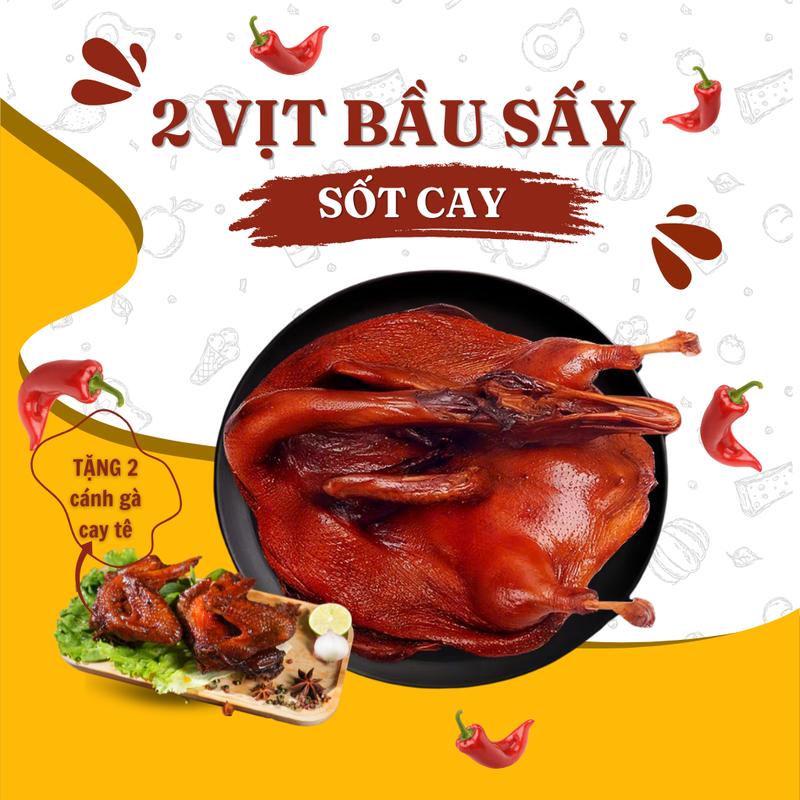 Combo 2 vịt bầu sấy tặng 2 cánh gà - Vịt bầu sấy khô sốt cay by Minh Châu Food vịt nguyên con vị cay tê tê đồ ăn vặt giá rẻ đồ nội địa ngon Snack