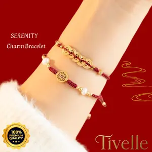 [ BISA COD ] Tivelle Jewelry Serenity Bracelet | Gelang Merah Minimalis Elegan dengan Aksen Emas & Mutiara Adjustable Cocok untuk Hadiah Gift Mewah