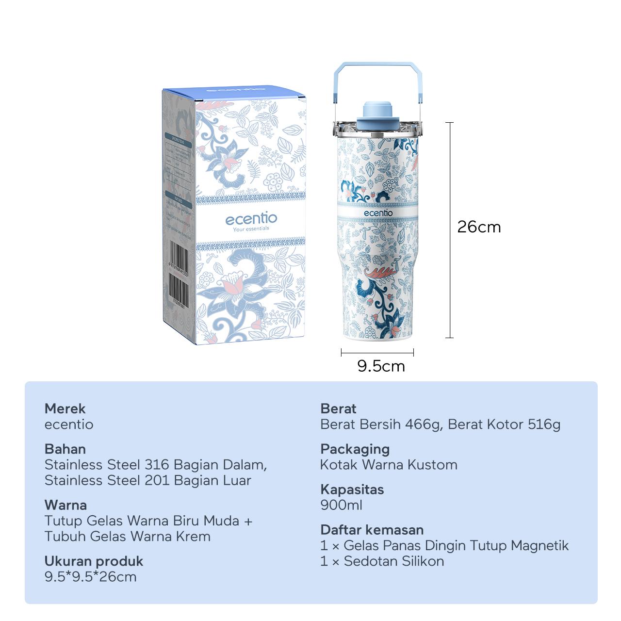 Ecentio Batik Series 2.0 Tumbler Botol Minum Aesthetic Portable 900ML/800ML/580ML Thermos Tahan Panas Dingin 24 Jam Vacuum Flask Vacuum