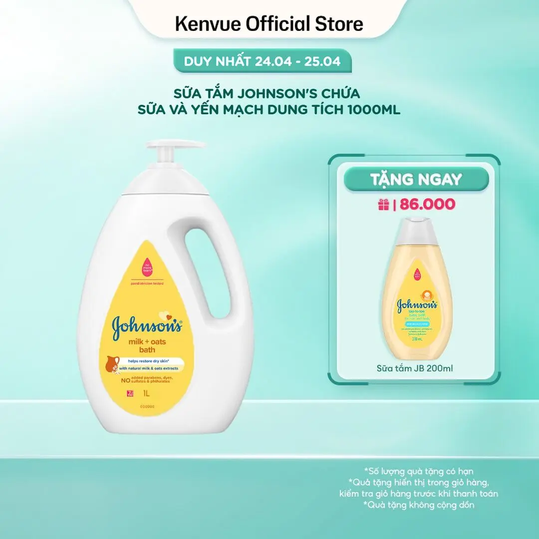 Sữa tắm Johnson's Baby chứa Sữa và Gạo/ Sữa và Yến Mạch dung tích 1000ml - Dưỡng ẩm | Dưỡng da body | Cho bé