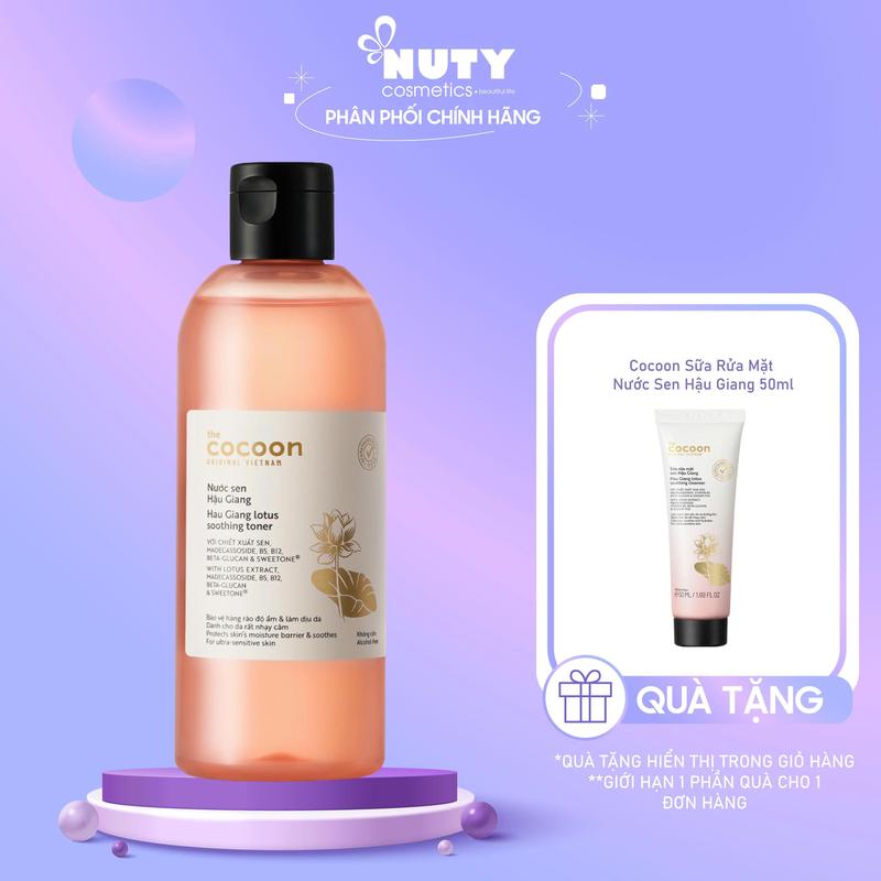 [Tặng SRM 50ml] Nước Cân Bằng Sen Hậu Giang Giúp Làm Dịu Da Cocoon Hau Giang Lotus Soothing Toner 310ml