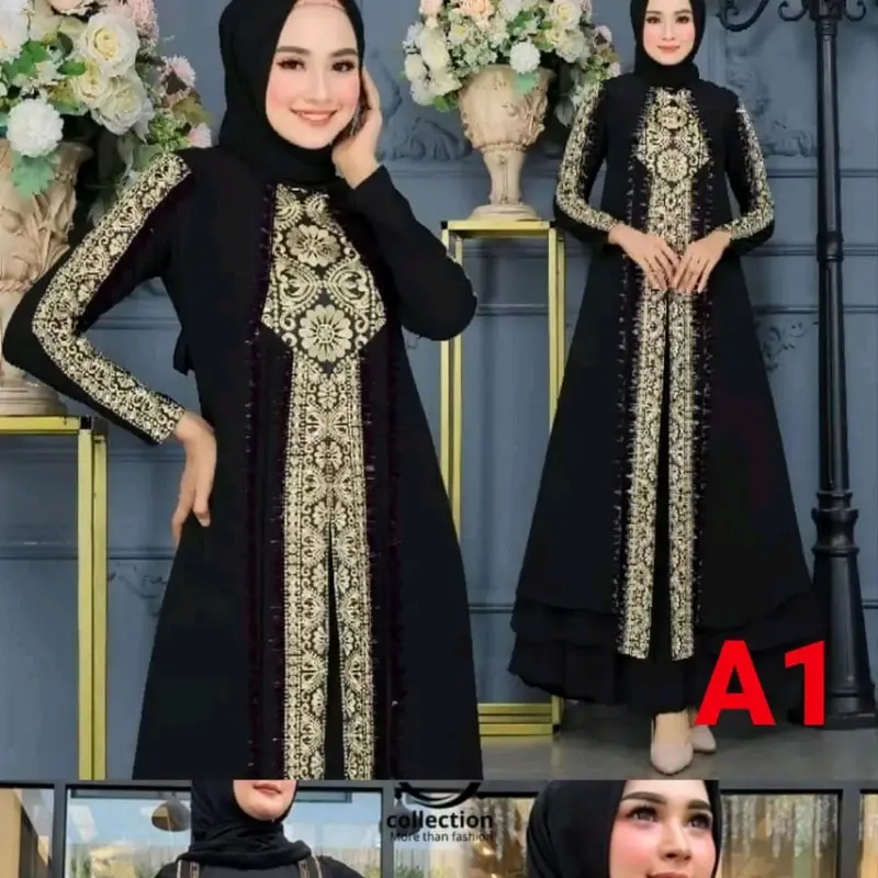 Daster kekinian  Katun Sutra Bunga Polka Dot Musim dingin Motif Gamis Wanita Dress Tidur 1