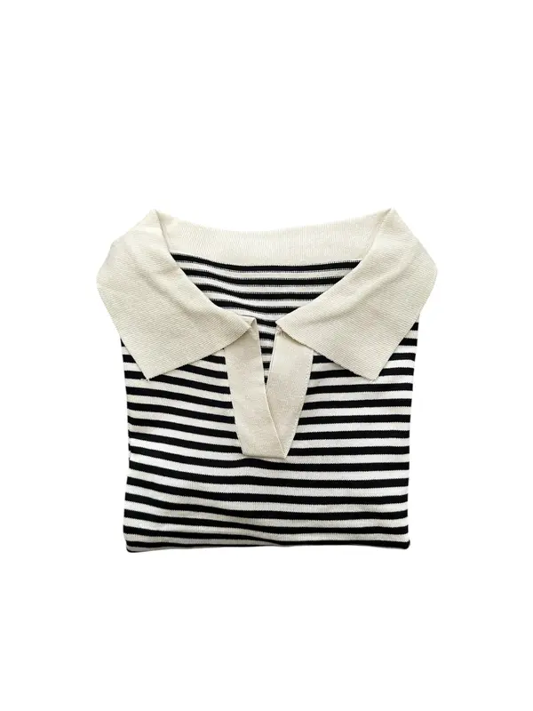 Atasan Wanita Garis-garis Collar /T-shirt Wanita /Mories Fashion 5