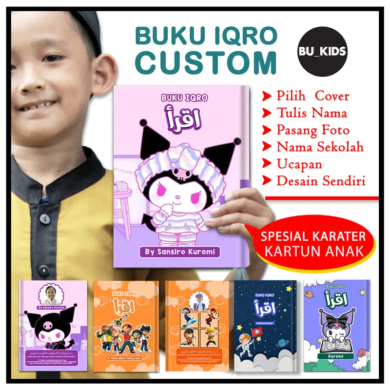 Buku Iqro Anak Berwarna Custom Nama Foto Hard Cover Soft Cover Karakter Anak Laki 3